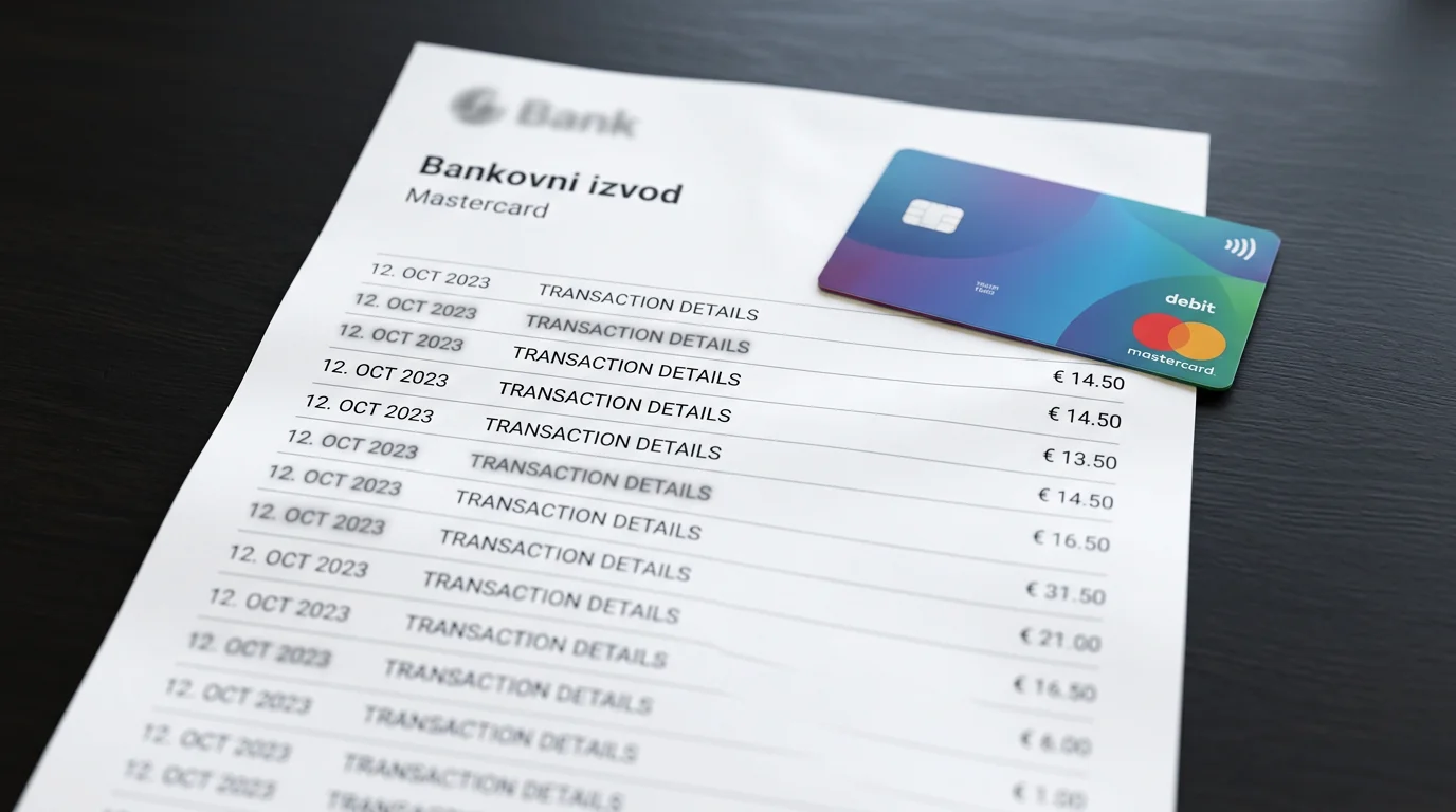 Prikaz Mastercard transakcije kladionice na bankovnom izvodu
